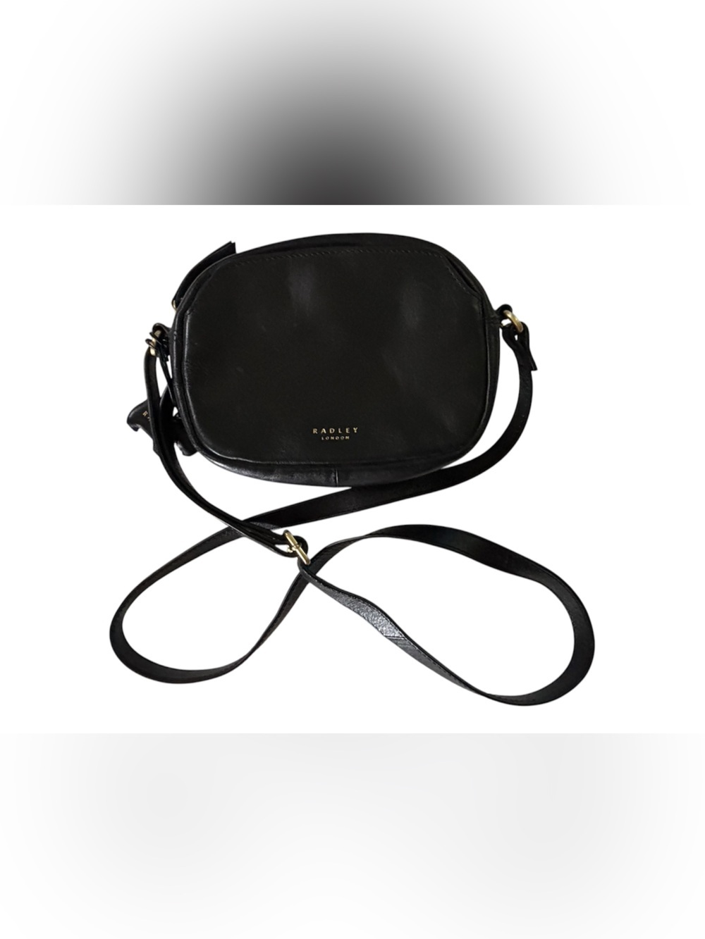 Radley London Black Leather Crossbody Camera Bag Purse Minimalist Gold